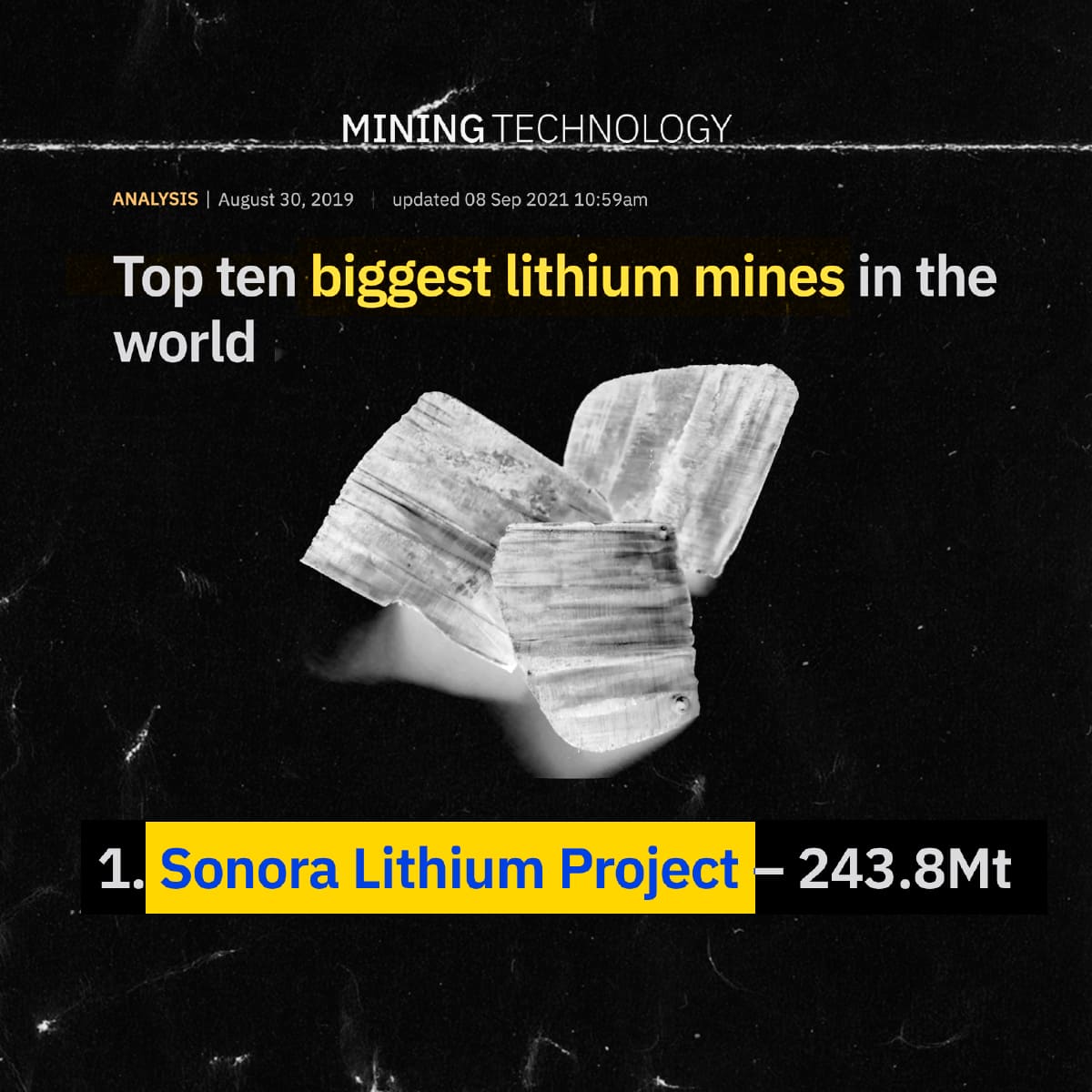 Publicación de Mining Technology sobre el Proyecto Sonora Lithium