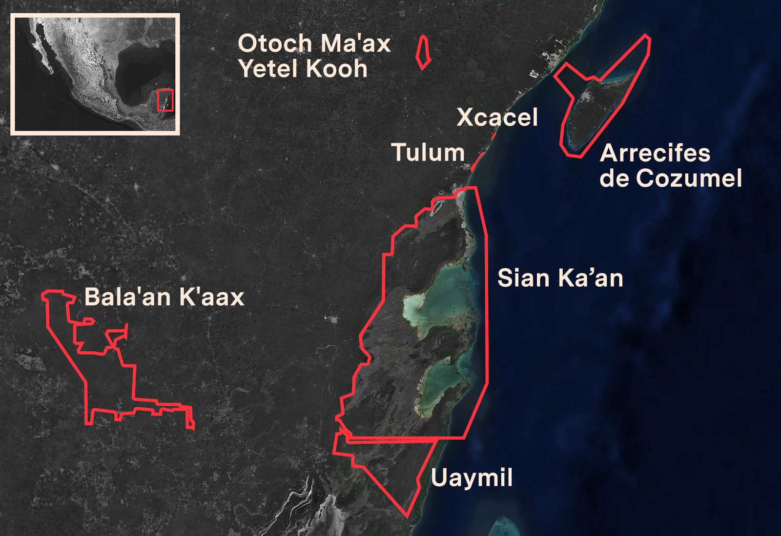 Polígonos de áreas naturales protegidas de los órdenes federal y estatal en el
                            municipio de Tulum, Quintana Roo